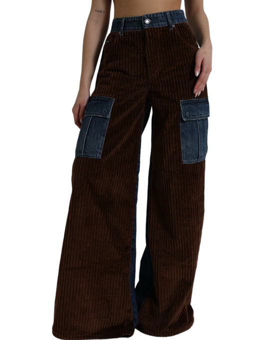 Elegant High-Waist Corduroy Cargo Jeans