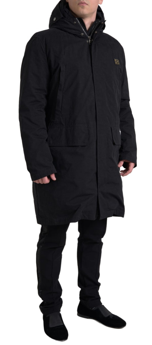 Elegant Black Hooded Trench Coat