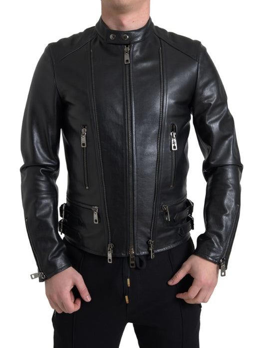 Sleek Black Leather Biker Jacket