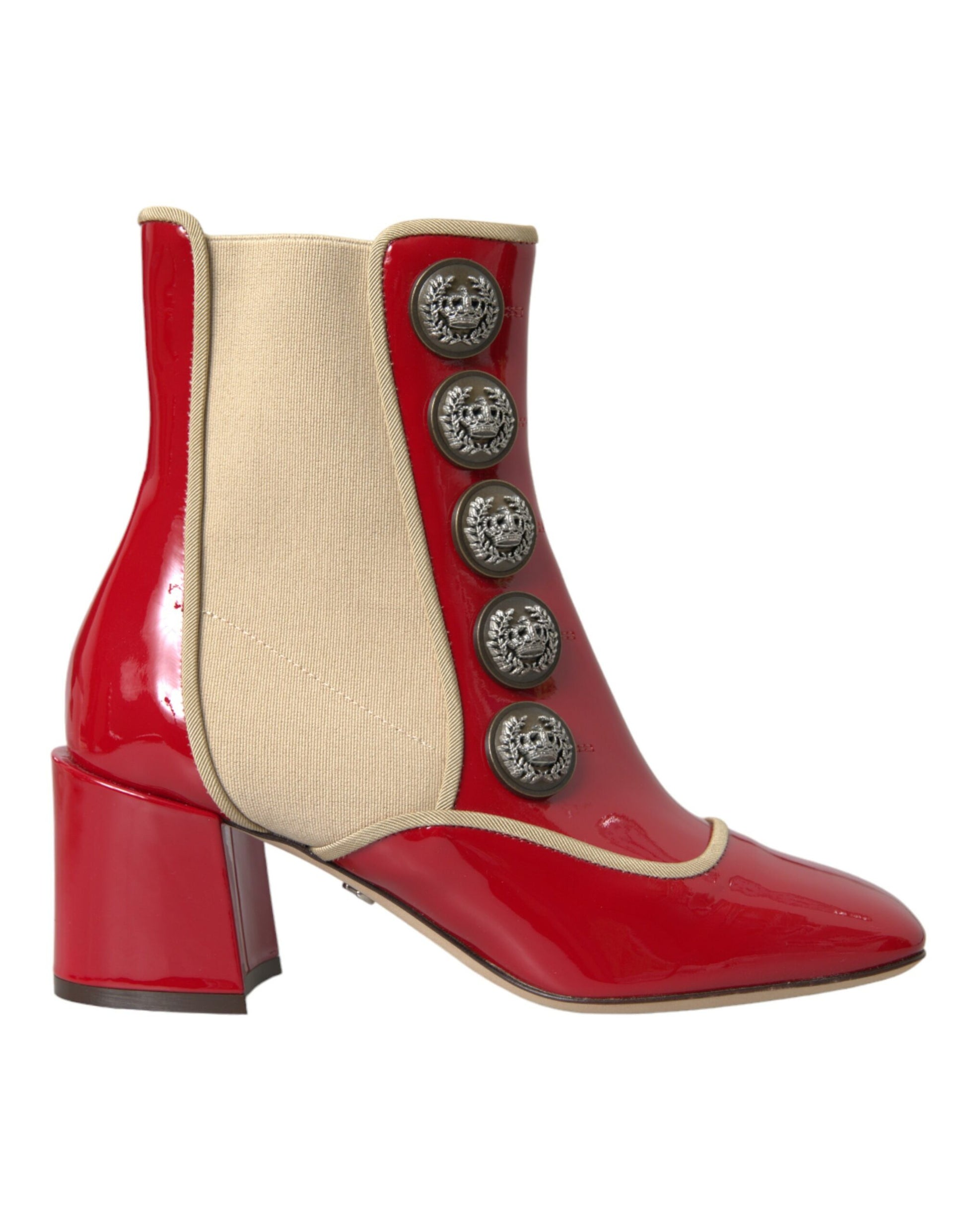 Red Beige Leather Embellished Mid Calf Boots Shoes
