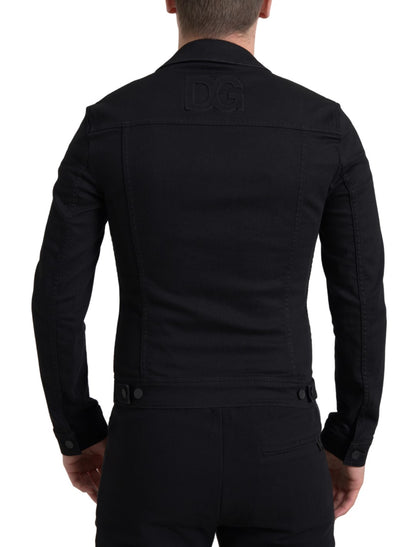Elegant Black Denim Logo Jacket