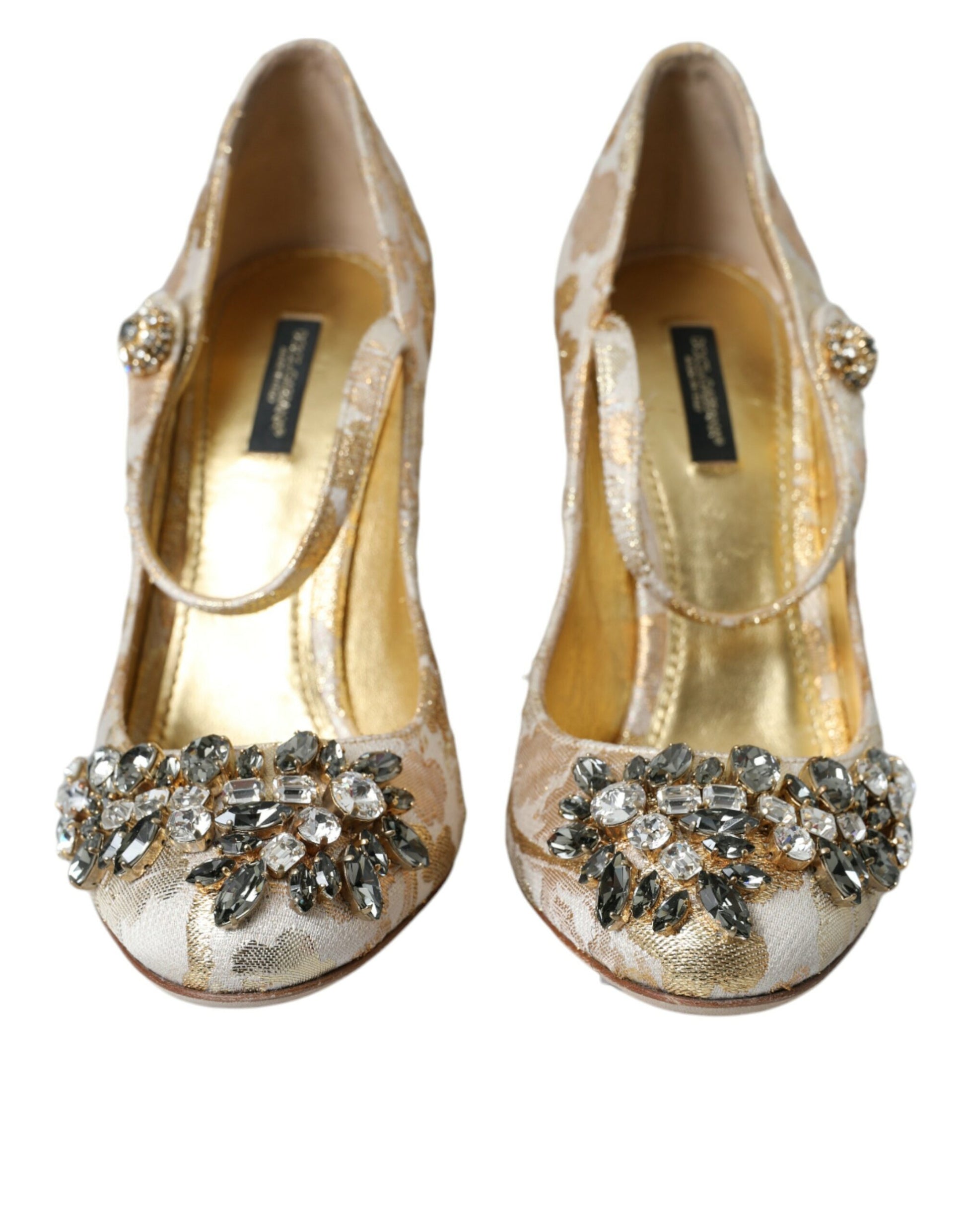 Gold Jacquard Crystal Mary Janes Pumps Shoes