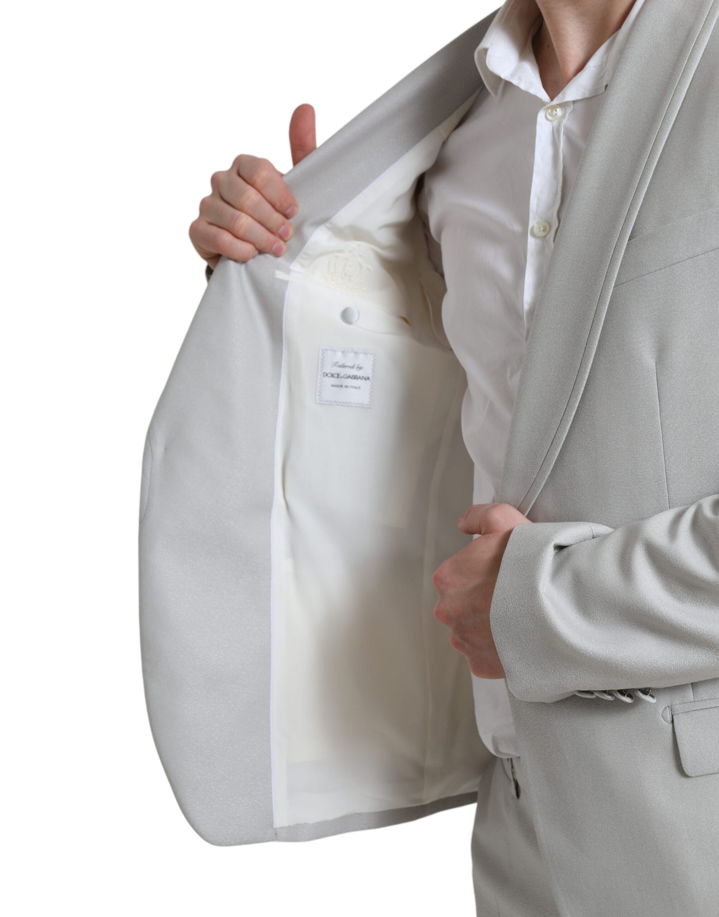 Elegant Silver Slim Fit Wool-Silk Suit