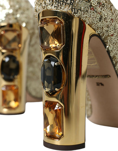 Gold Sequin Crystal Heels Pumps Shoes
