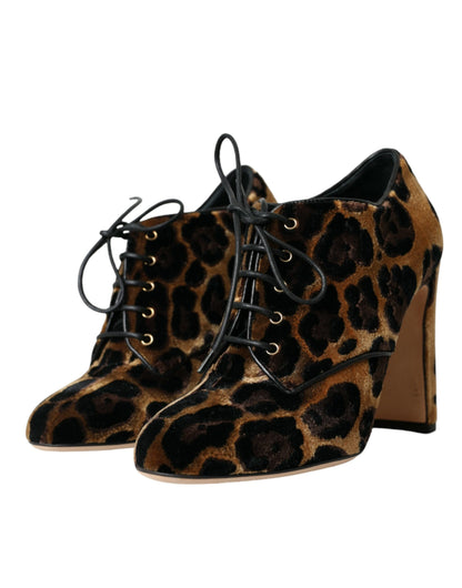 Brown Leopard Hair Lace Up Booties Shoes