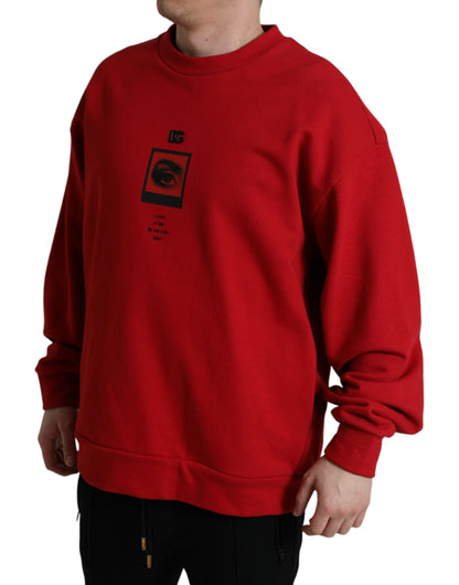 Stunning Red Graphic Print Crewneck Sweater