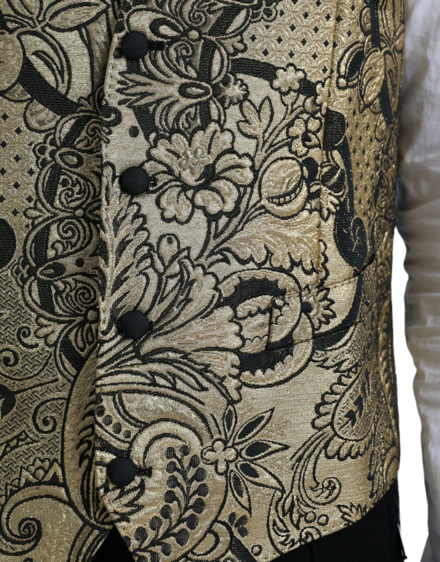 Gold Floral Jacquard Waistcoat Formal Vest
