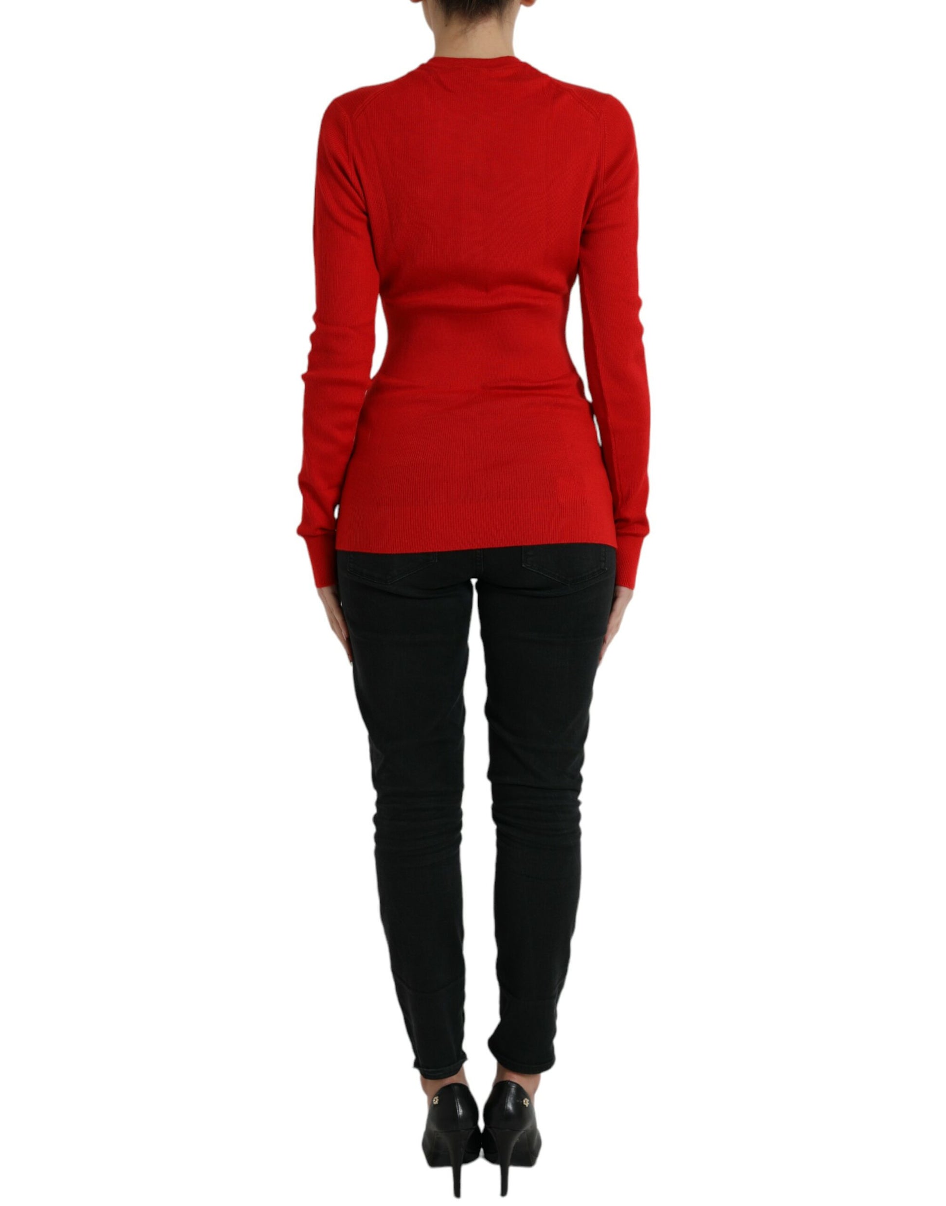 Elegant Red Cashmere-Silk Cardigan