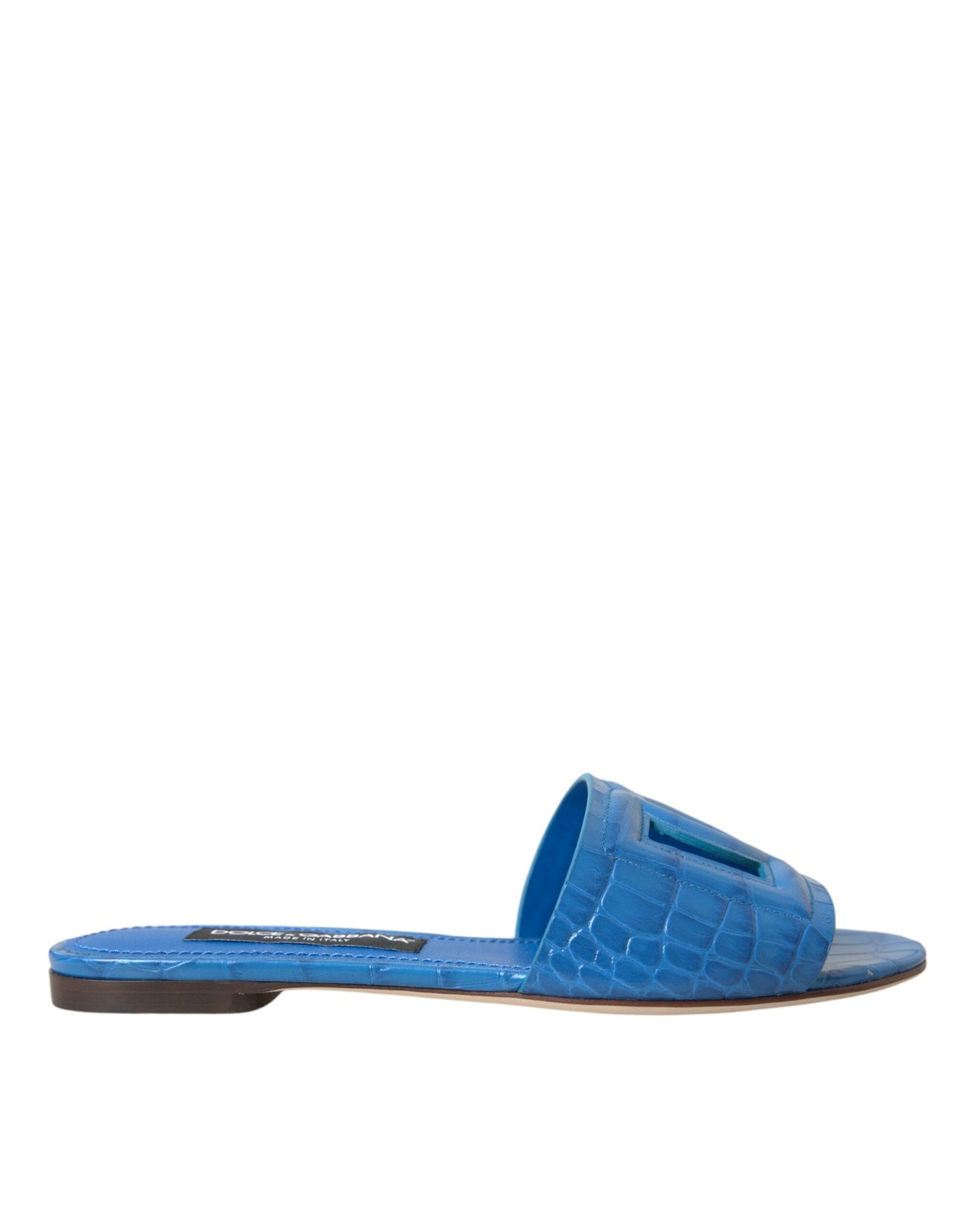 Cobalt Blue Leather Cut Out Logo Sandals Shoes