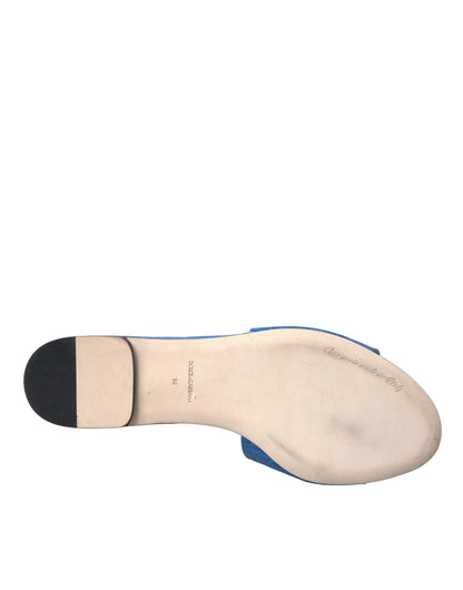 Cobalt Blue Leather Cut Out Logo Sandals Shoes