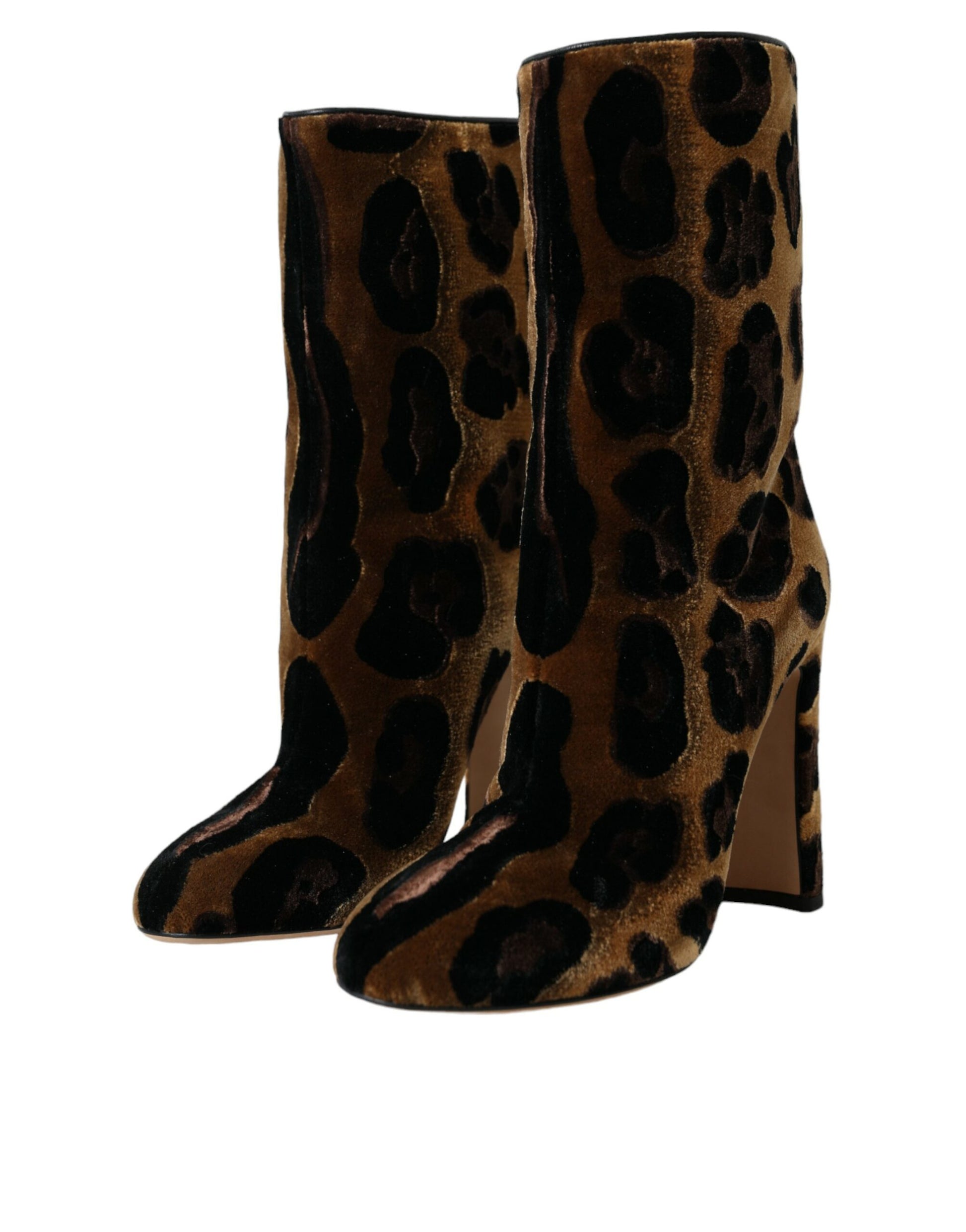 Brown Giraffe Leather Mid Calf Boots Shoes