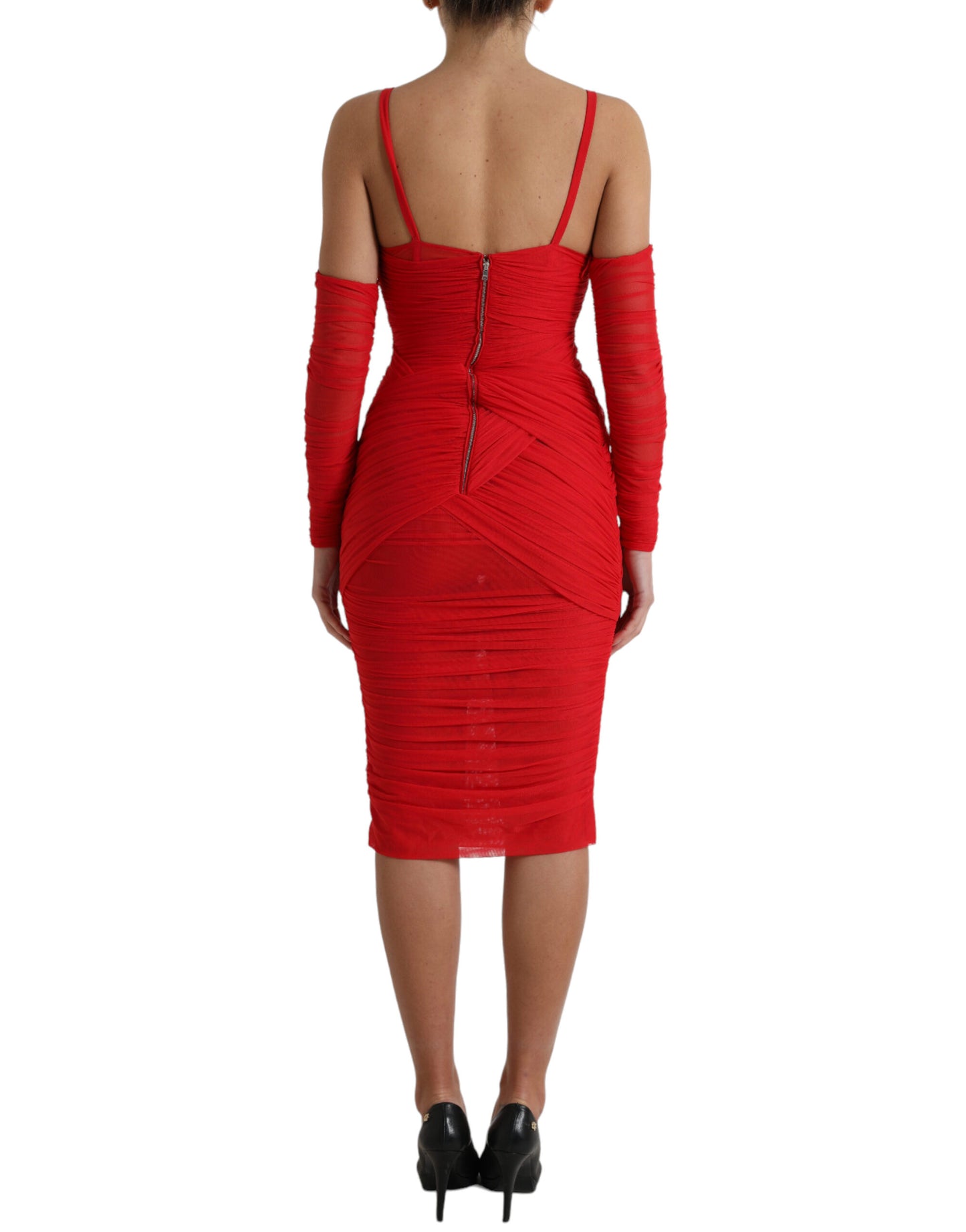 Radiant Red Stretch Satin Midi Dress