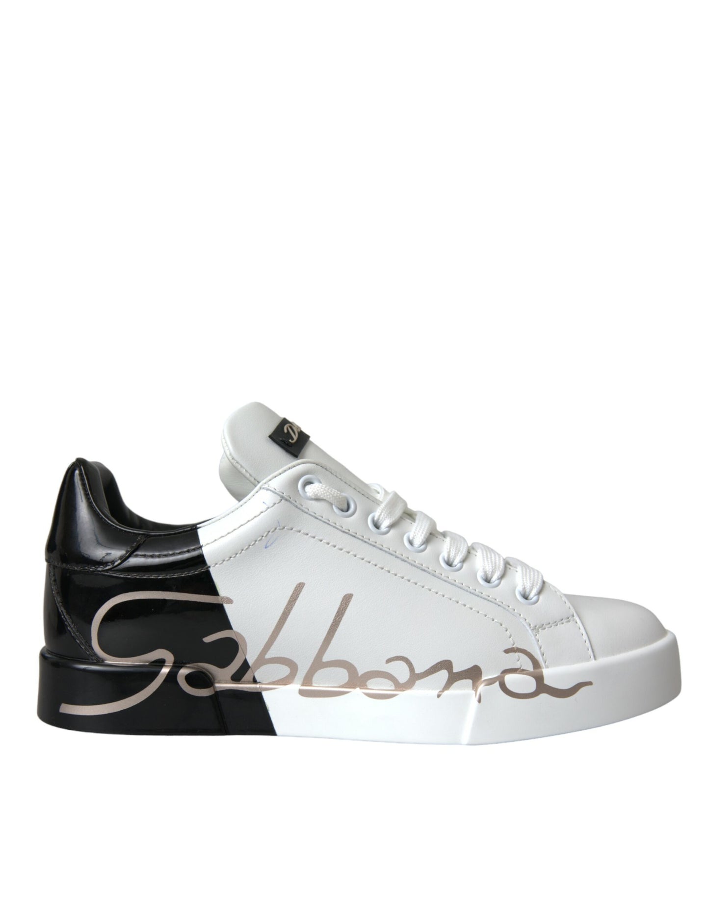 White Black Portofino Low Top Leather Sneakers Shoes