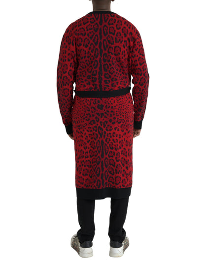 Red Leopard Wool Robe Belted Cardigan Sweater