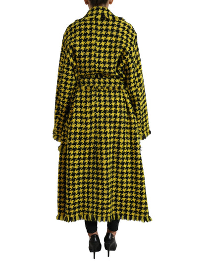 Chic Houndstooth Virgin Wool Long Coat