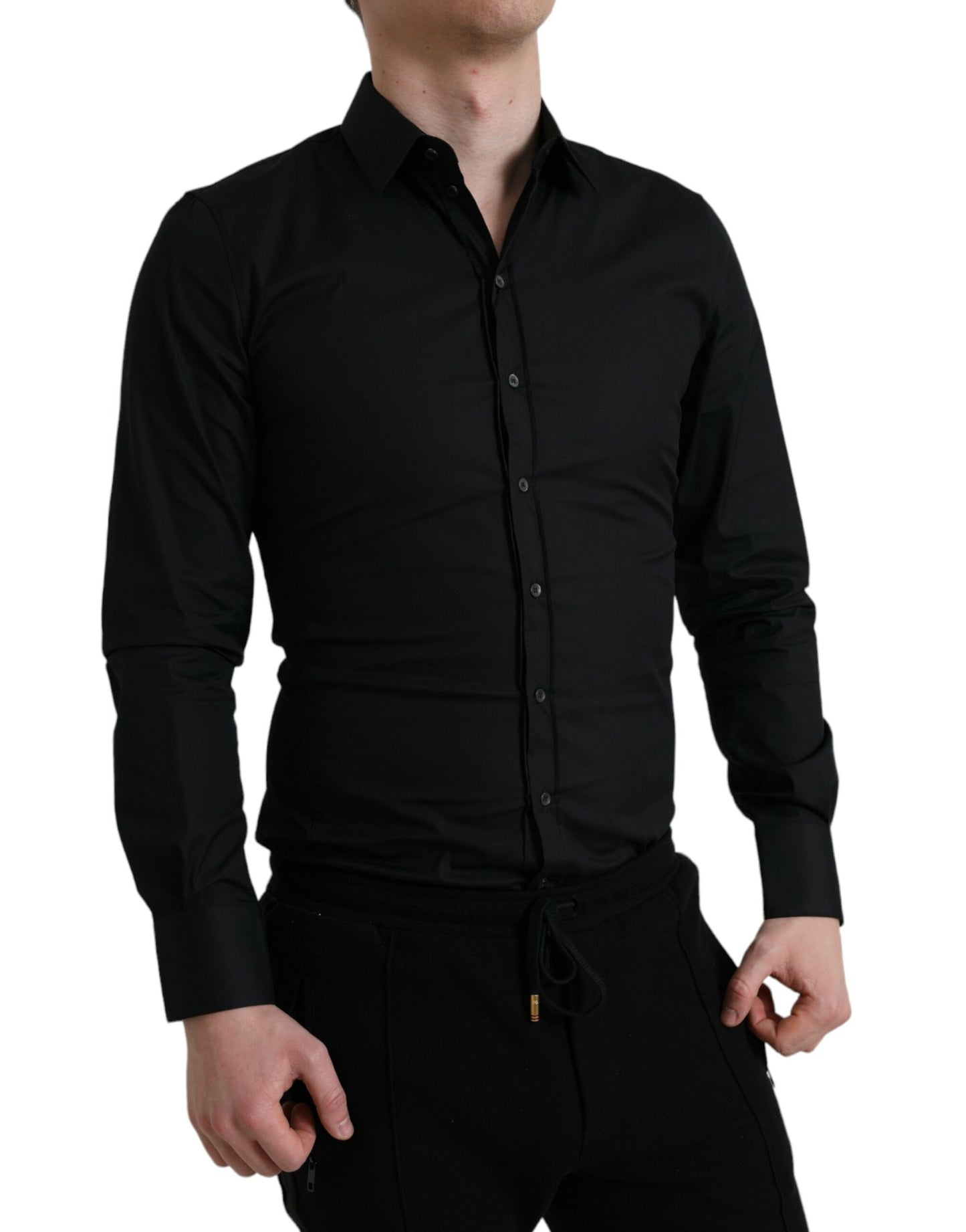 Elegant Black Slim Fit Italian Dress Shirt