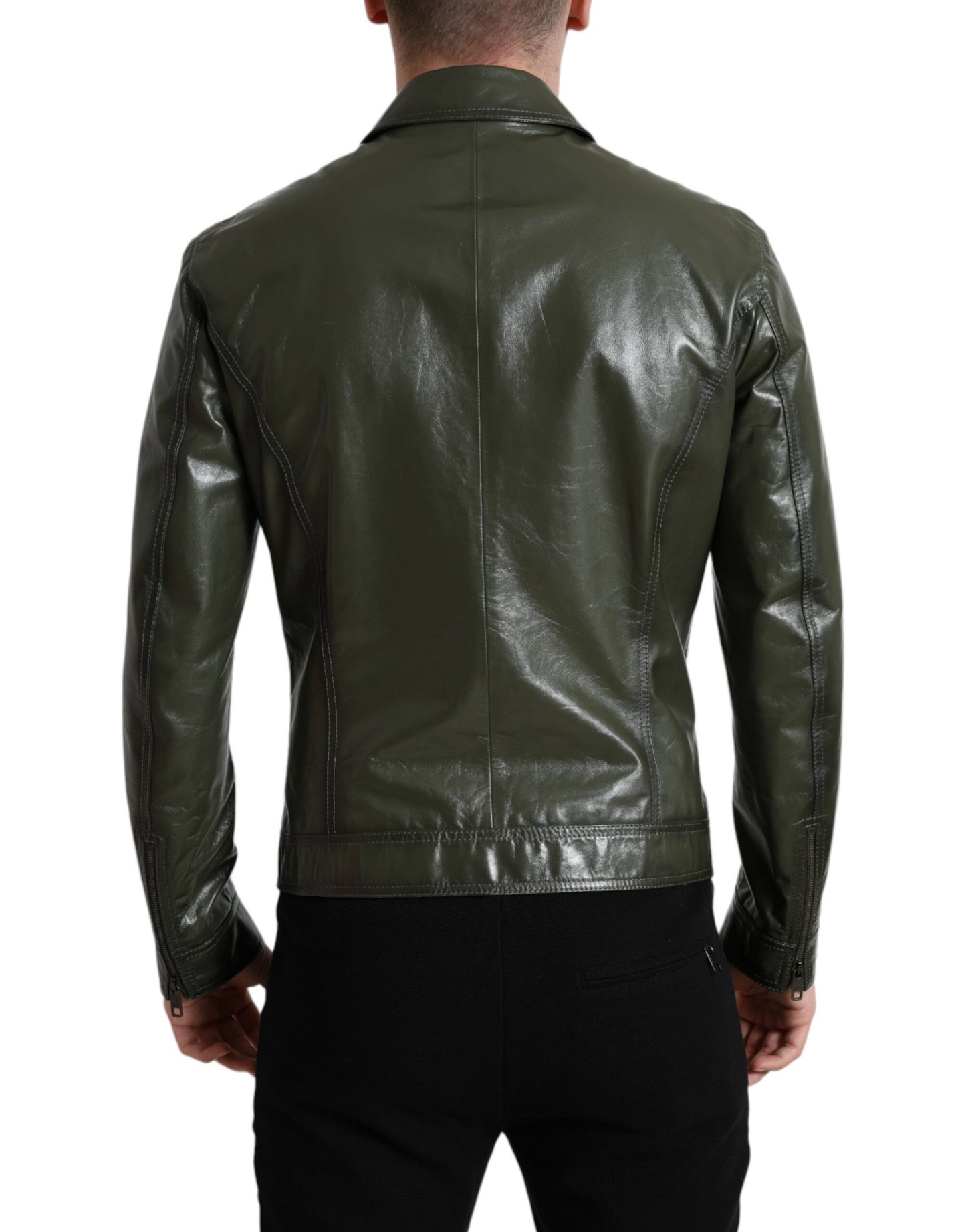 Emerald Elegance Leather Biker Jacket