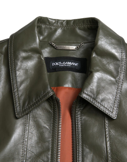 Emerald Elegance Leather Biker Jacket