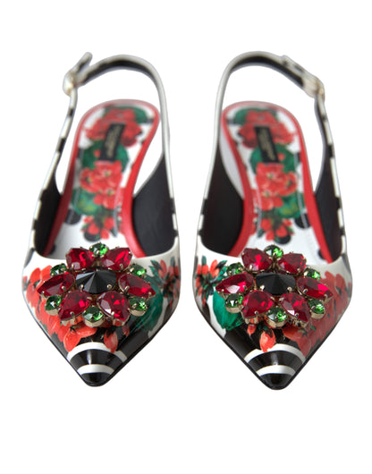 Chic Multicolor Floral Slingback Heels with Crystals