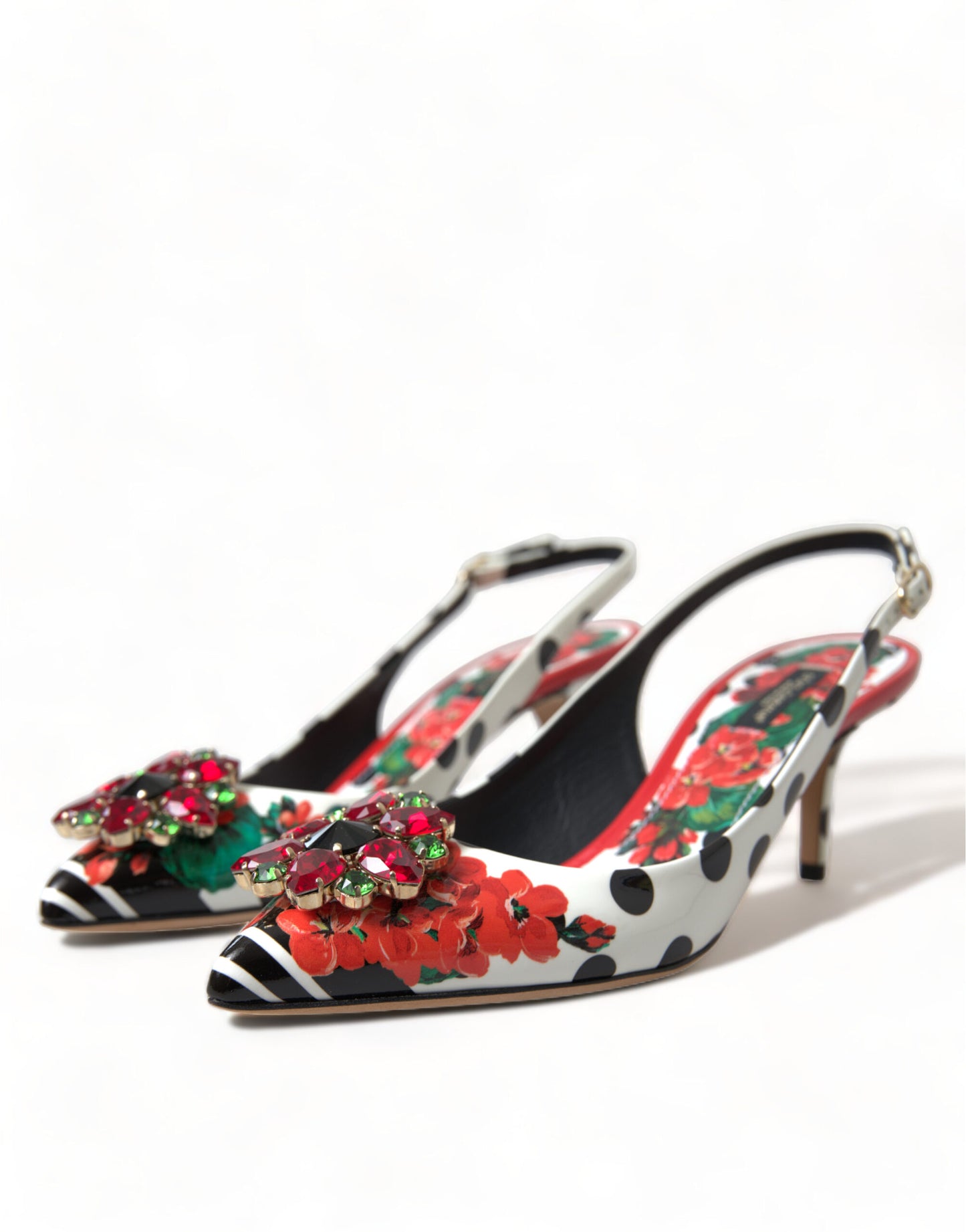 Chic Multicolor Floral Slingback Heels with Crystals