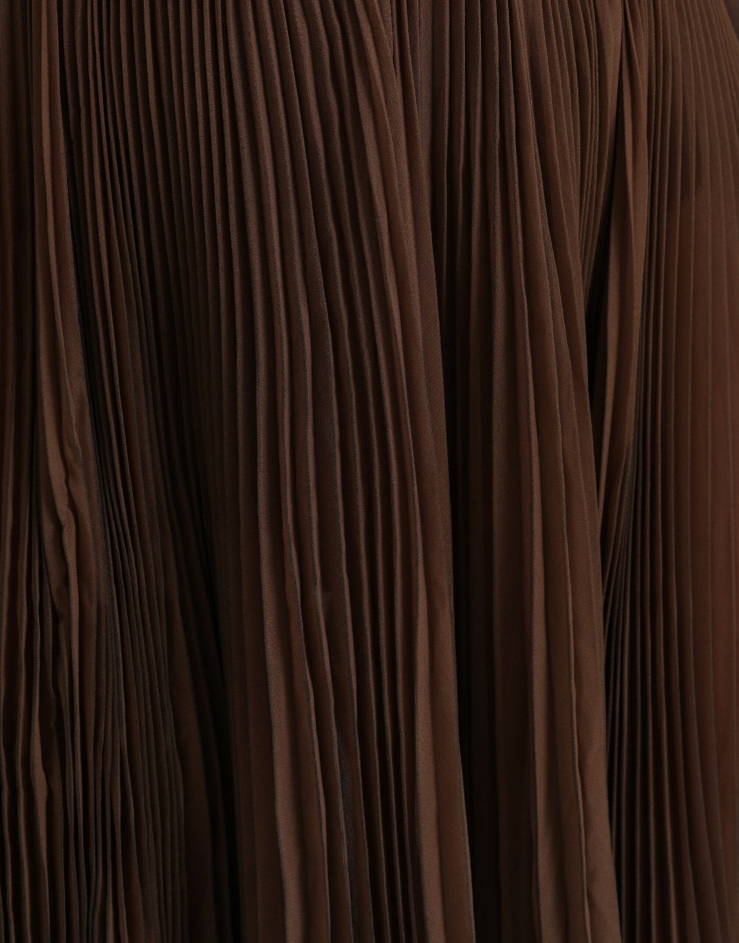 Brown Polyester Pleated High Waist Midi Skirt