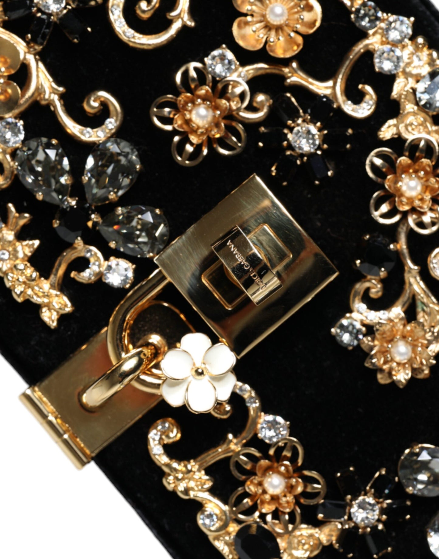 Black Velvet Floral Crystal Clutch Evening Purse Bag