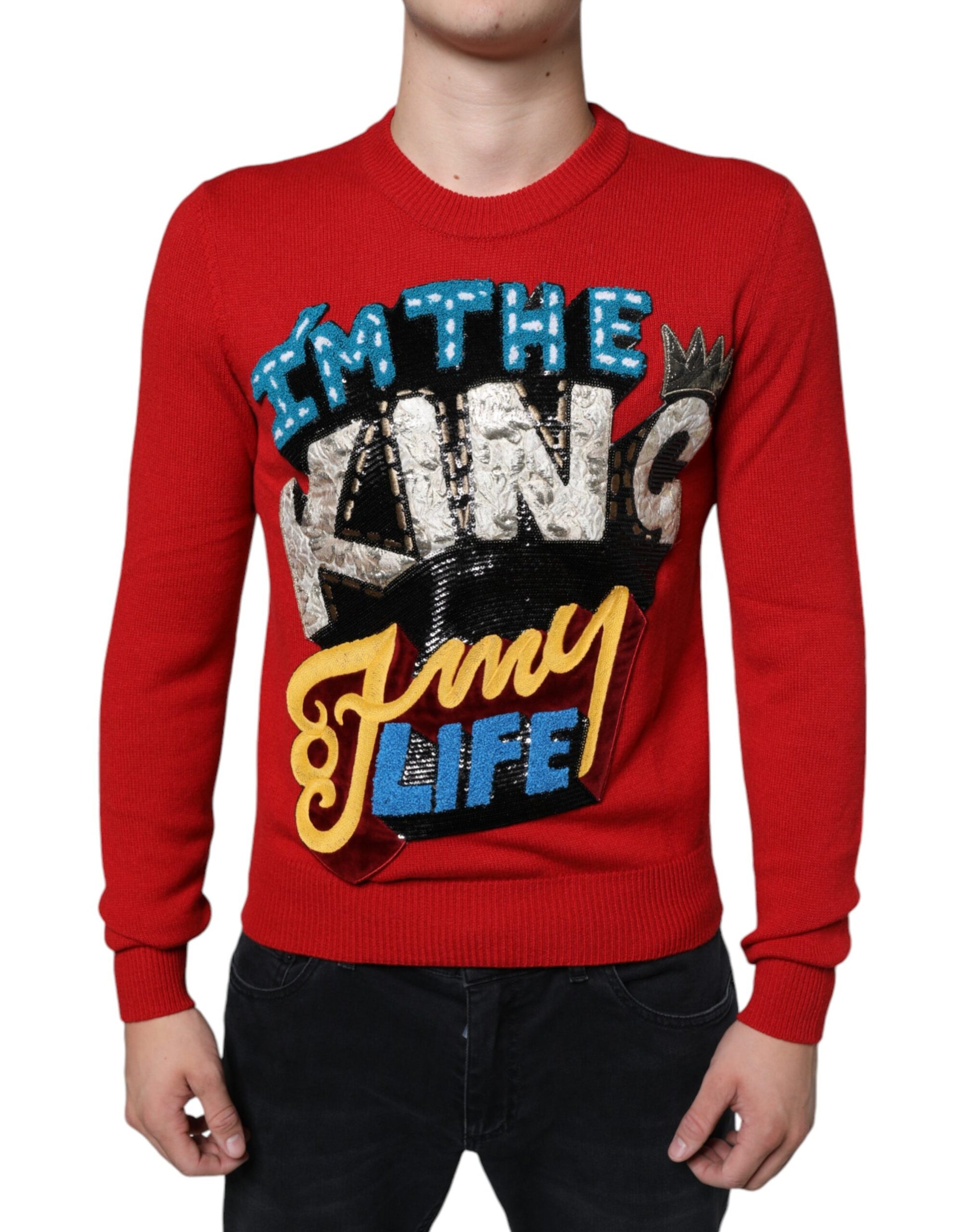 Red I'm The King Wool Crew Neck Sweatshirt Sweater