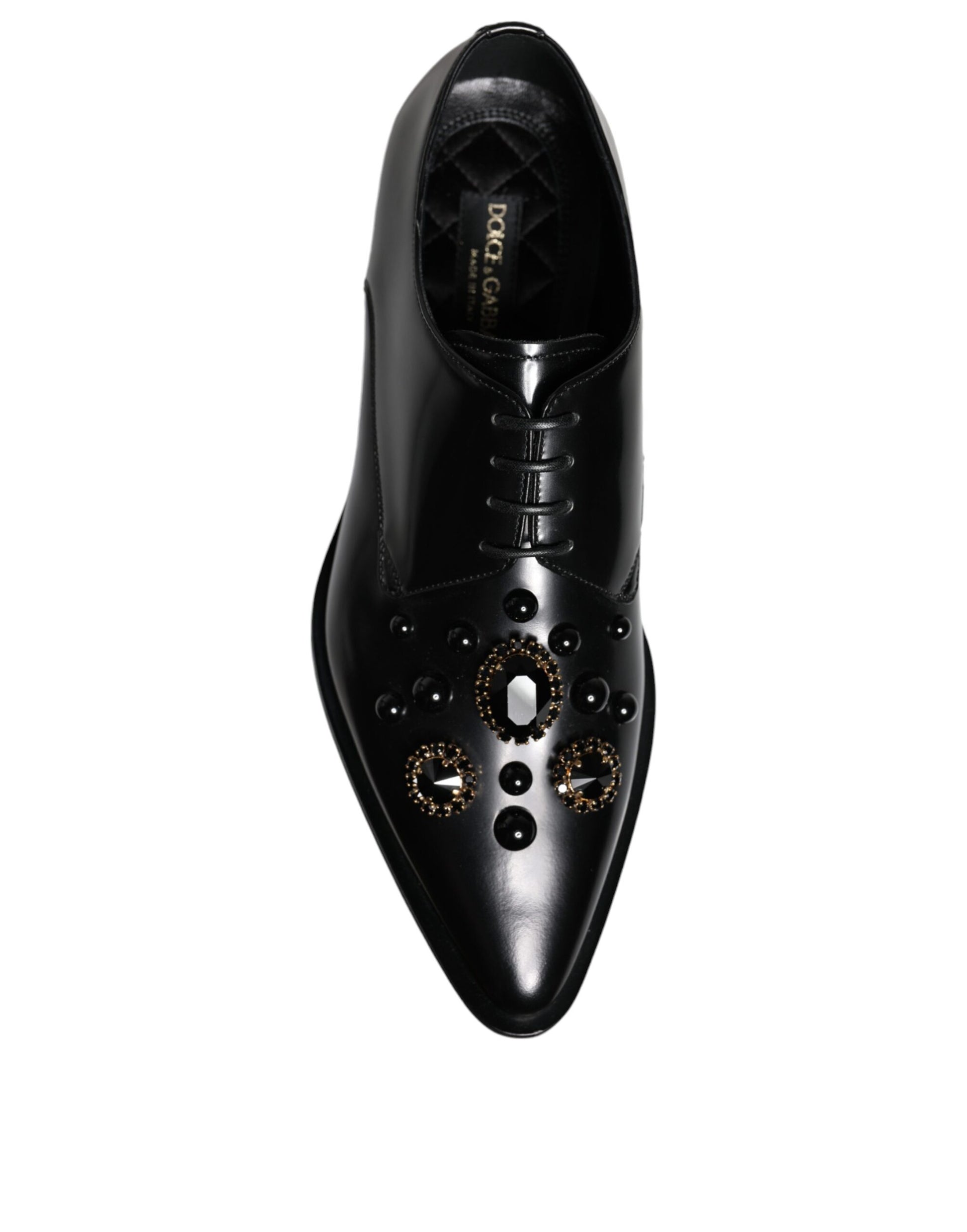 Black Leather Crystal Lace Up Formal Shoes