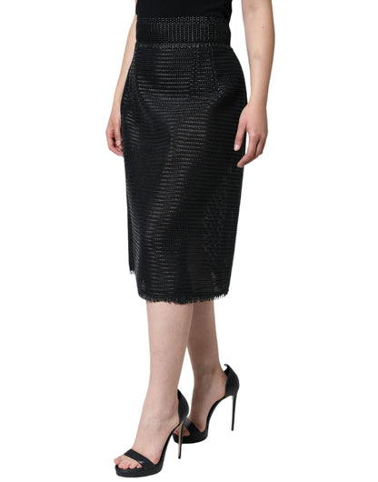 Black Viscose High Waist Pencil Cut Skirt