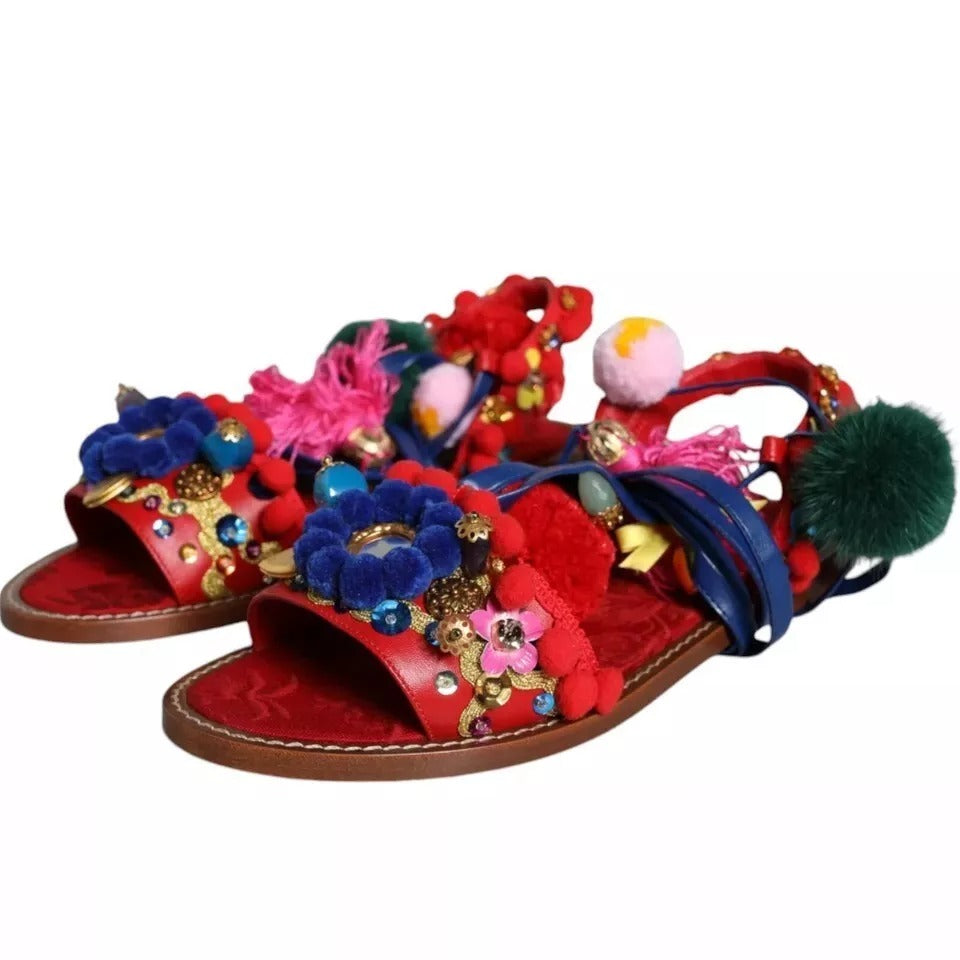 Multicolor Pom Pom Fur Wrap Sandals Shoes