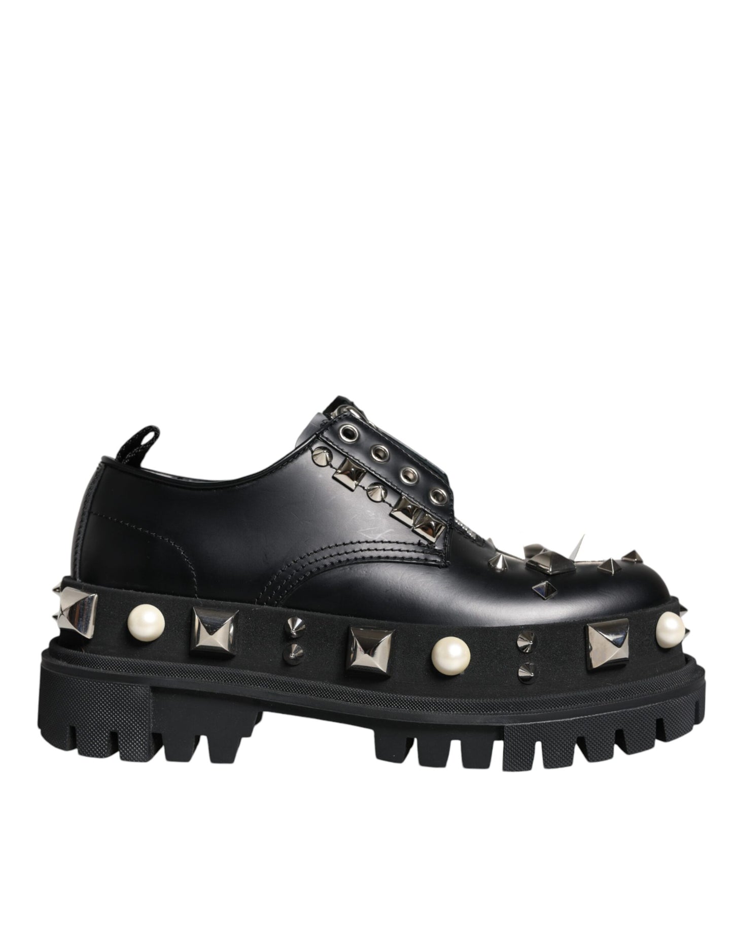 Black Leather Embellished Derby Formal Shoes