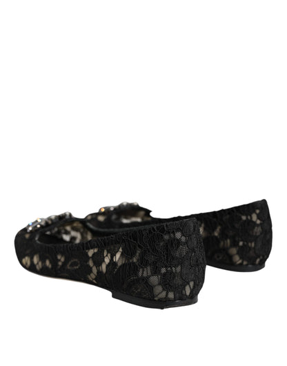 Black Lace Crystal Ballet Flats Loafer Shoes