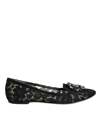 Black Lace Crystal Ballet Flats Loafer Shoes