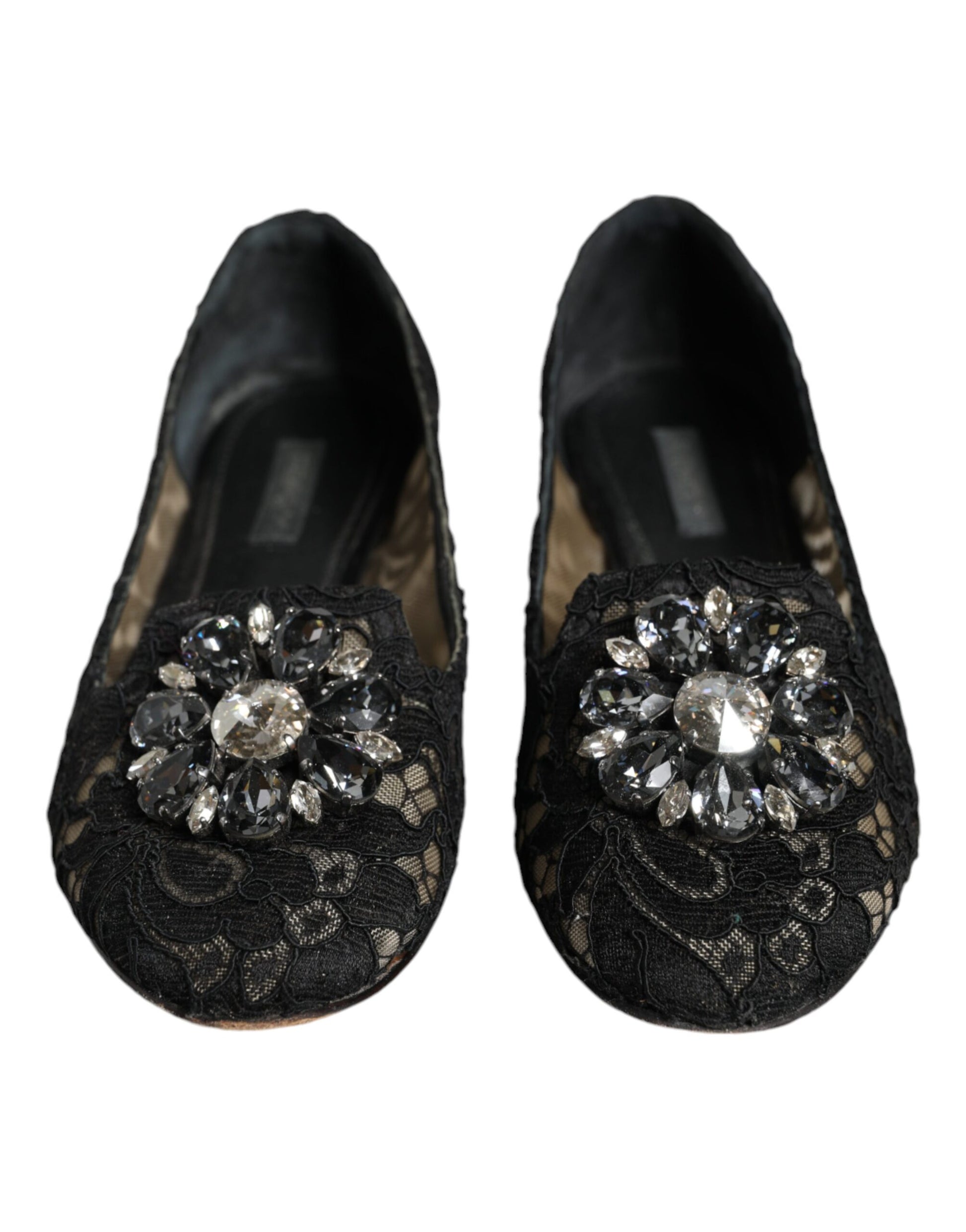 Black Lace Crystal Ballet Flats Loafer Shoes