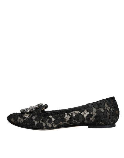 Black Lace Crystal Ballet Flats Loafer Shoes