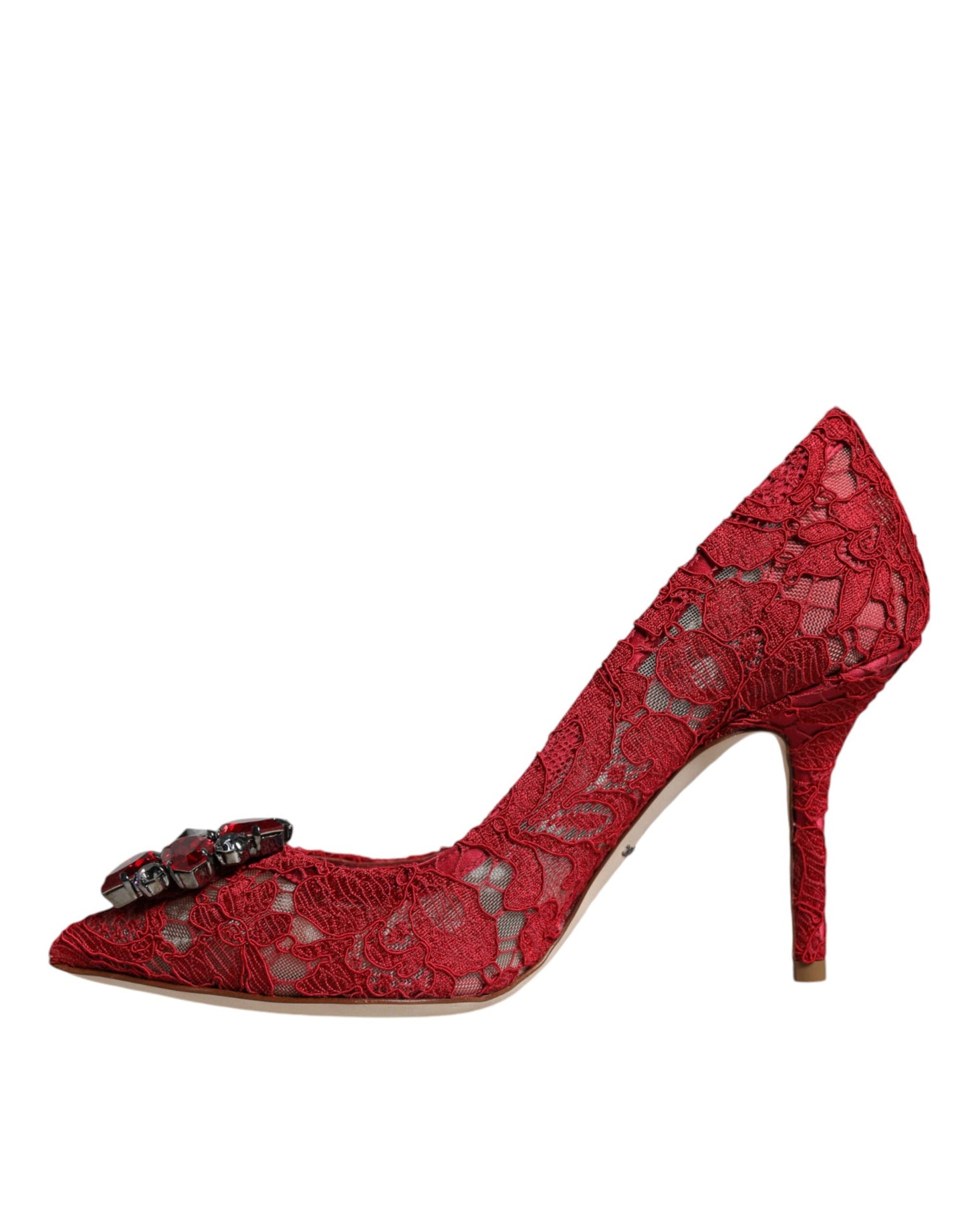 Red Taormina Lace Crystal Heels Pumps Shoes