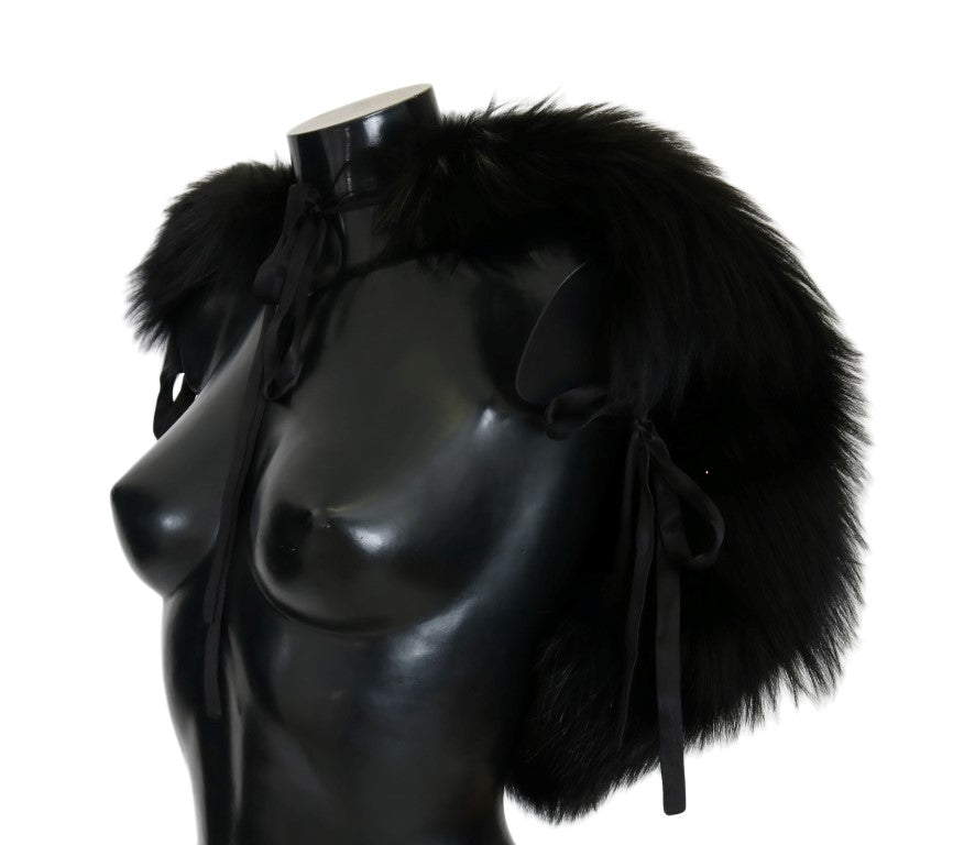 Elegant Black Silver Fox Fur Wrap Scarf