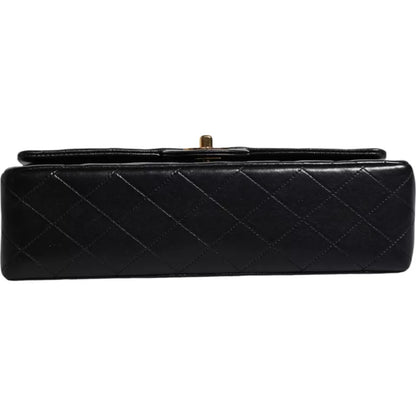 Black Lambskin Medium Classic Double Flap Quilted Gold Shoulder Bag