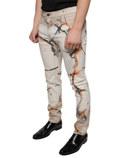 Beige Cotton Dye Slim Fit Men Denim Jeans