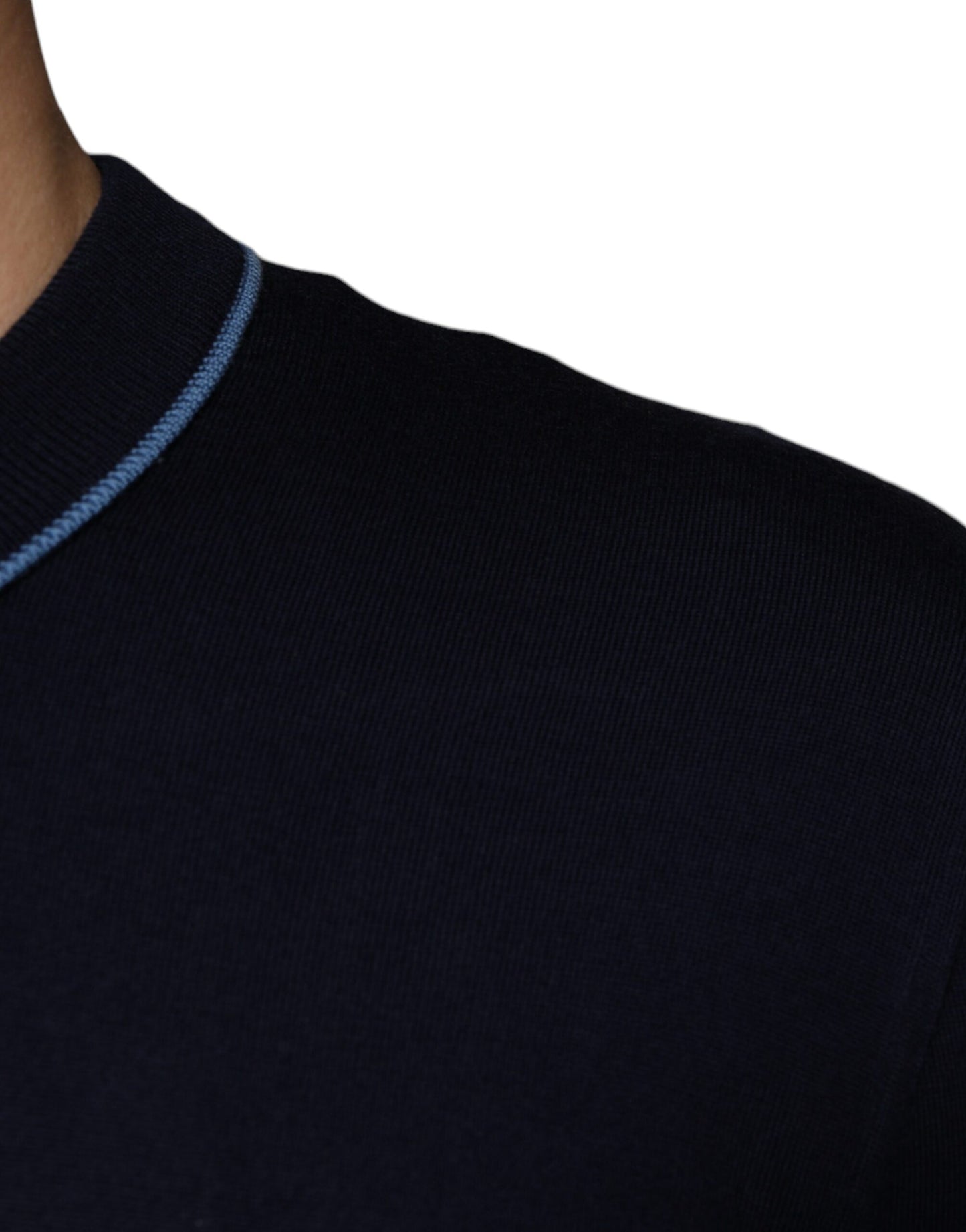 Dark Blue Wool Crew Neck Men Pullover Sweater