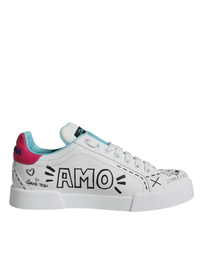 White Portofino Leather Low Top Sneaker Shoes