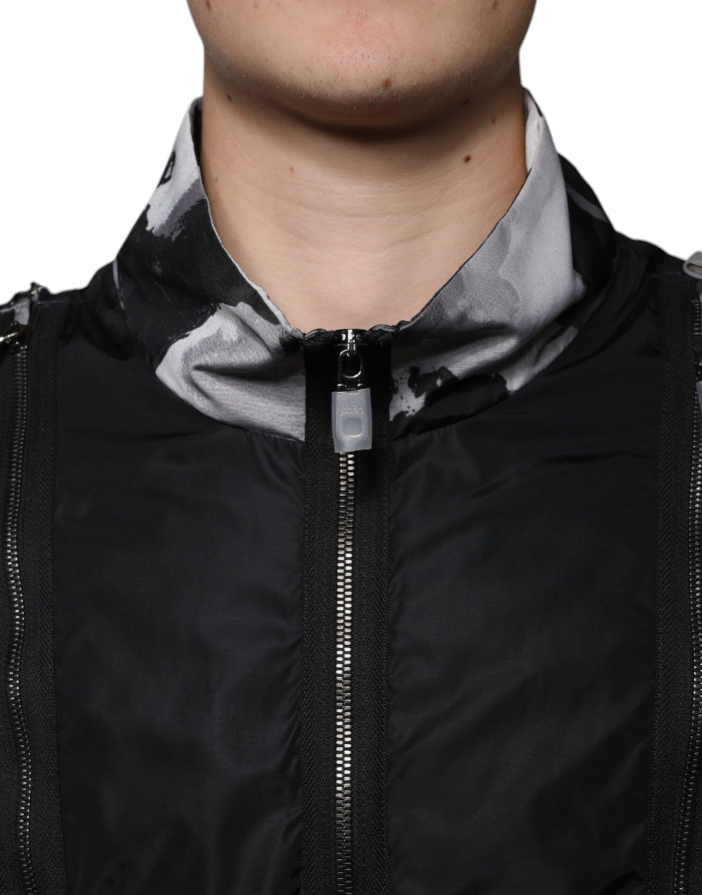 Black Nylon Full Zip Men Bomber Jacket