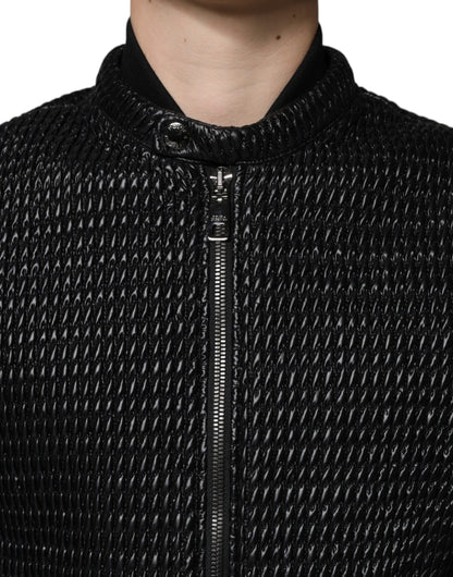 Black Cotton Full Zip Men Bomber Jacket