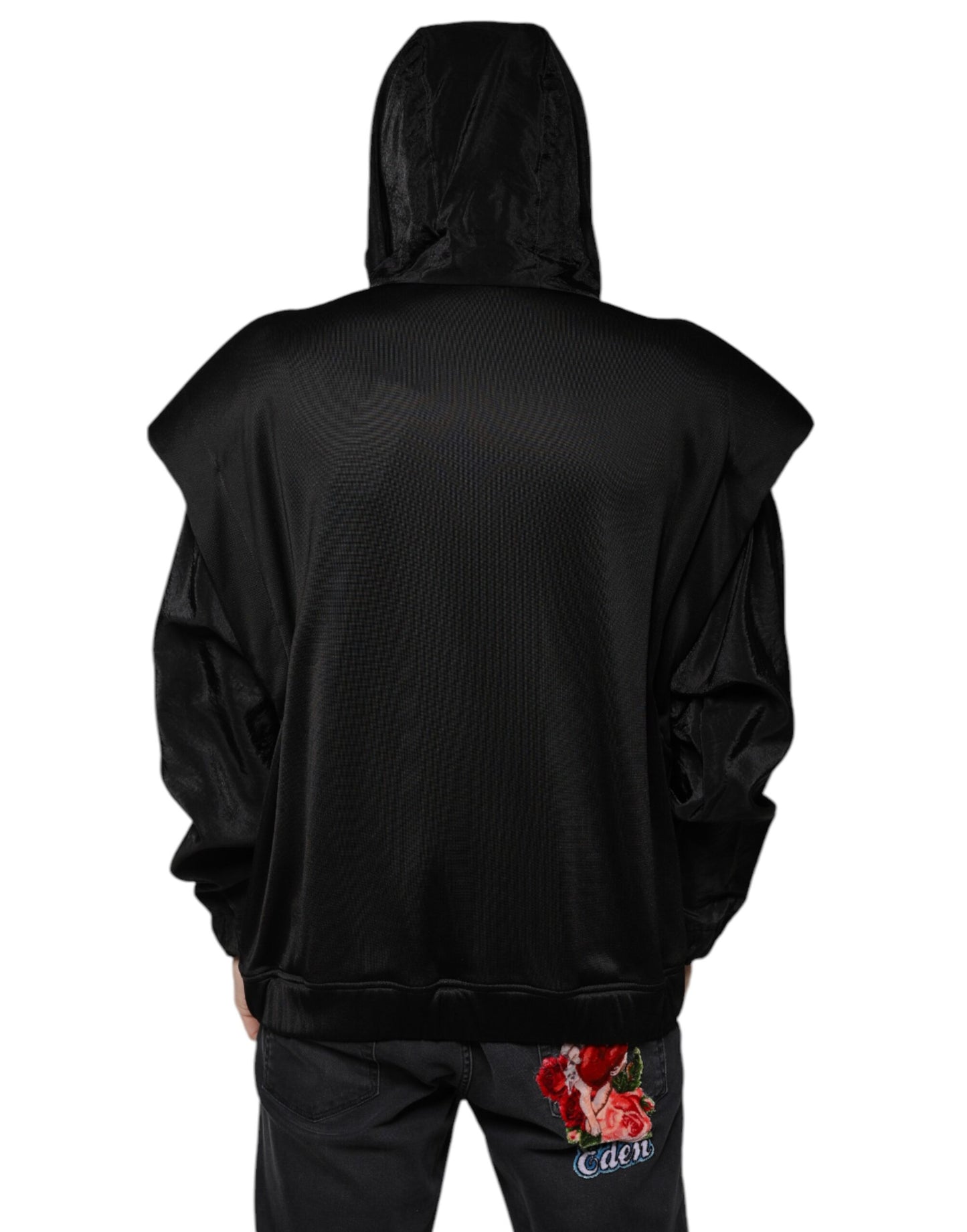 Black Viscose Full Zip Hooded Bomber Jacket