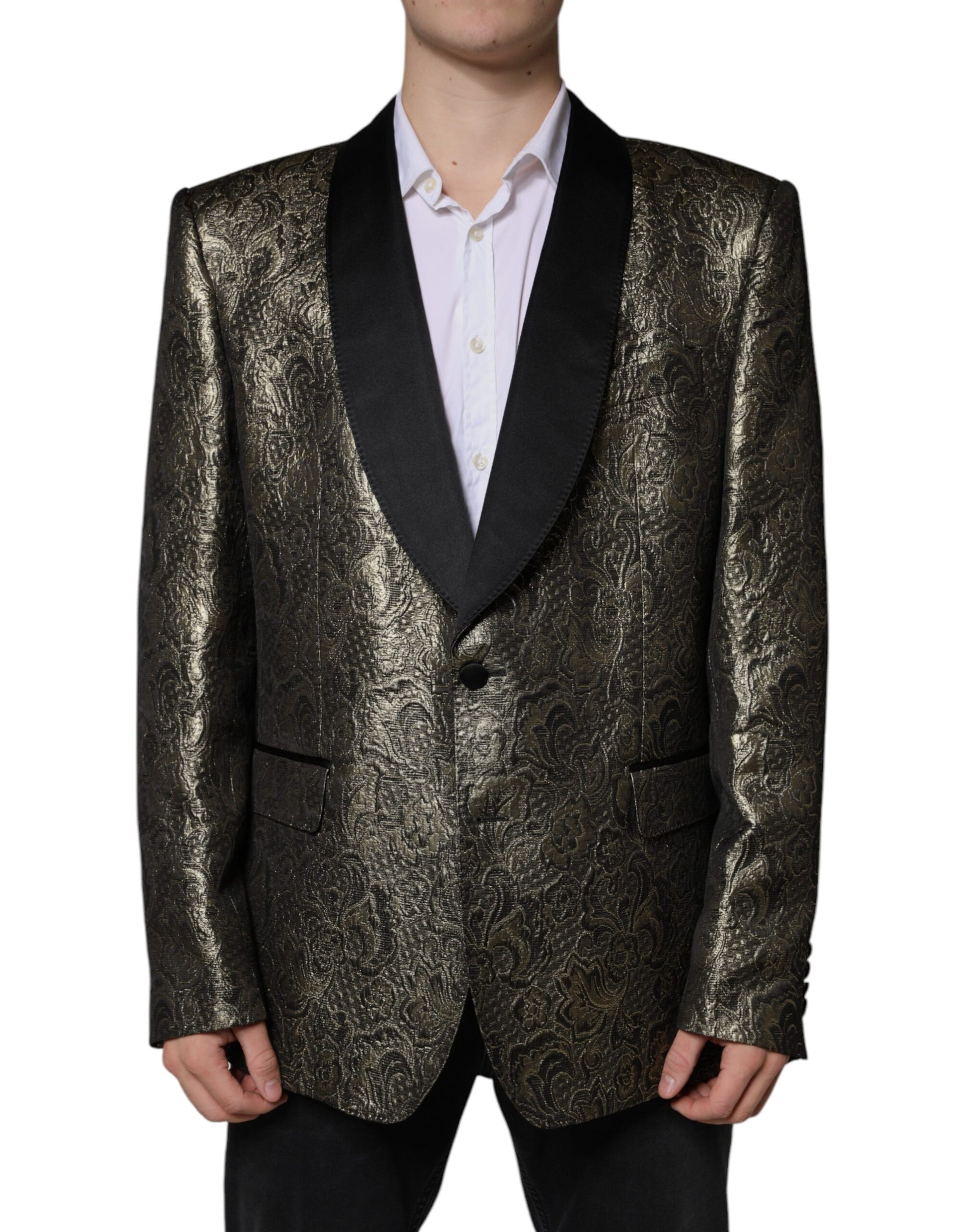 Gold SICILIA Jacquard Single Breasted Coat Blazer