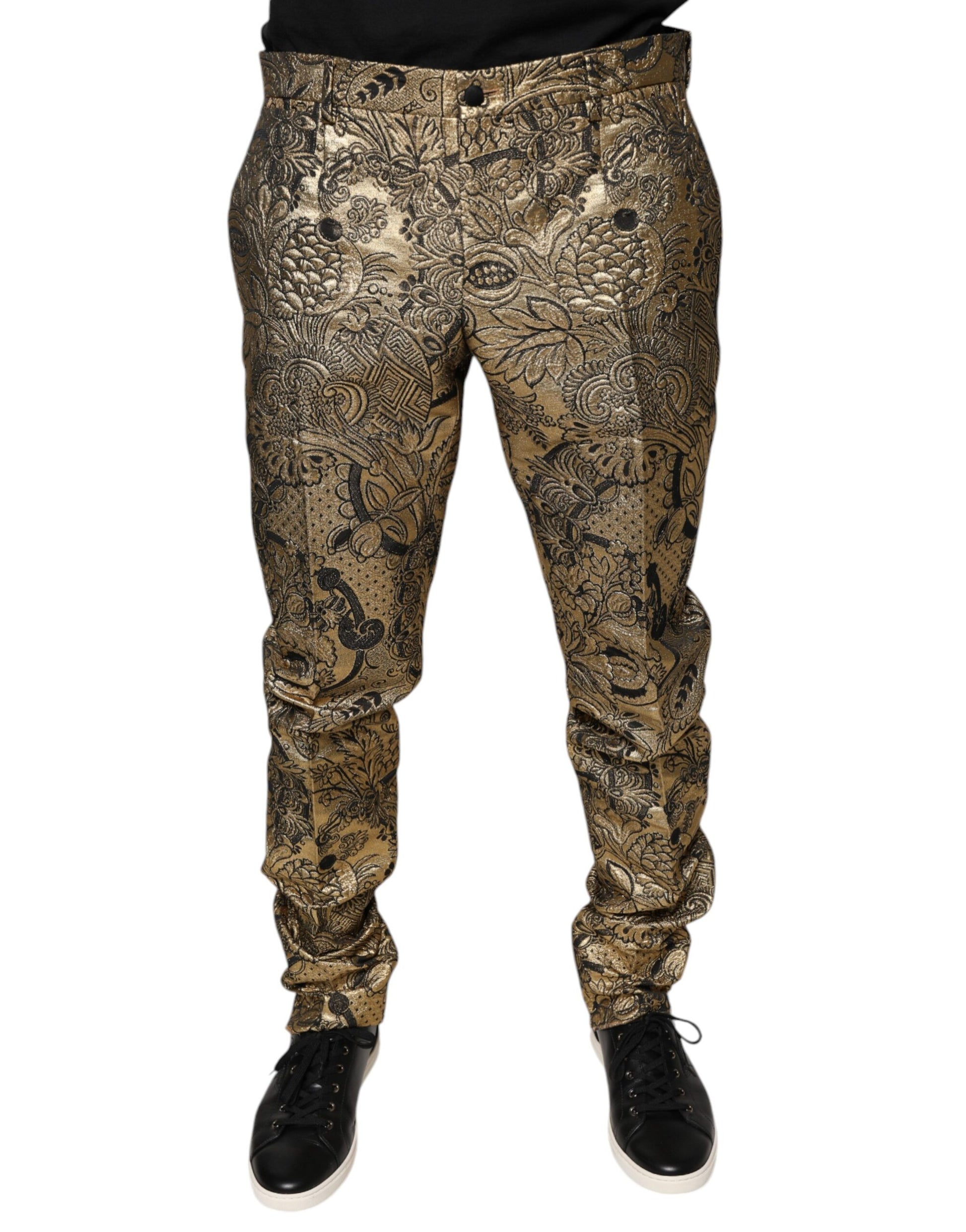 Gold Floral Jacquard Men Dress Pants