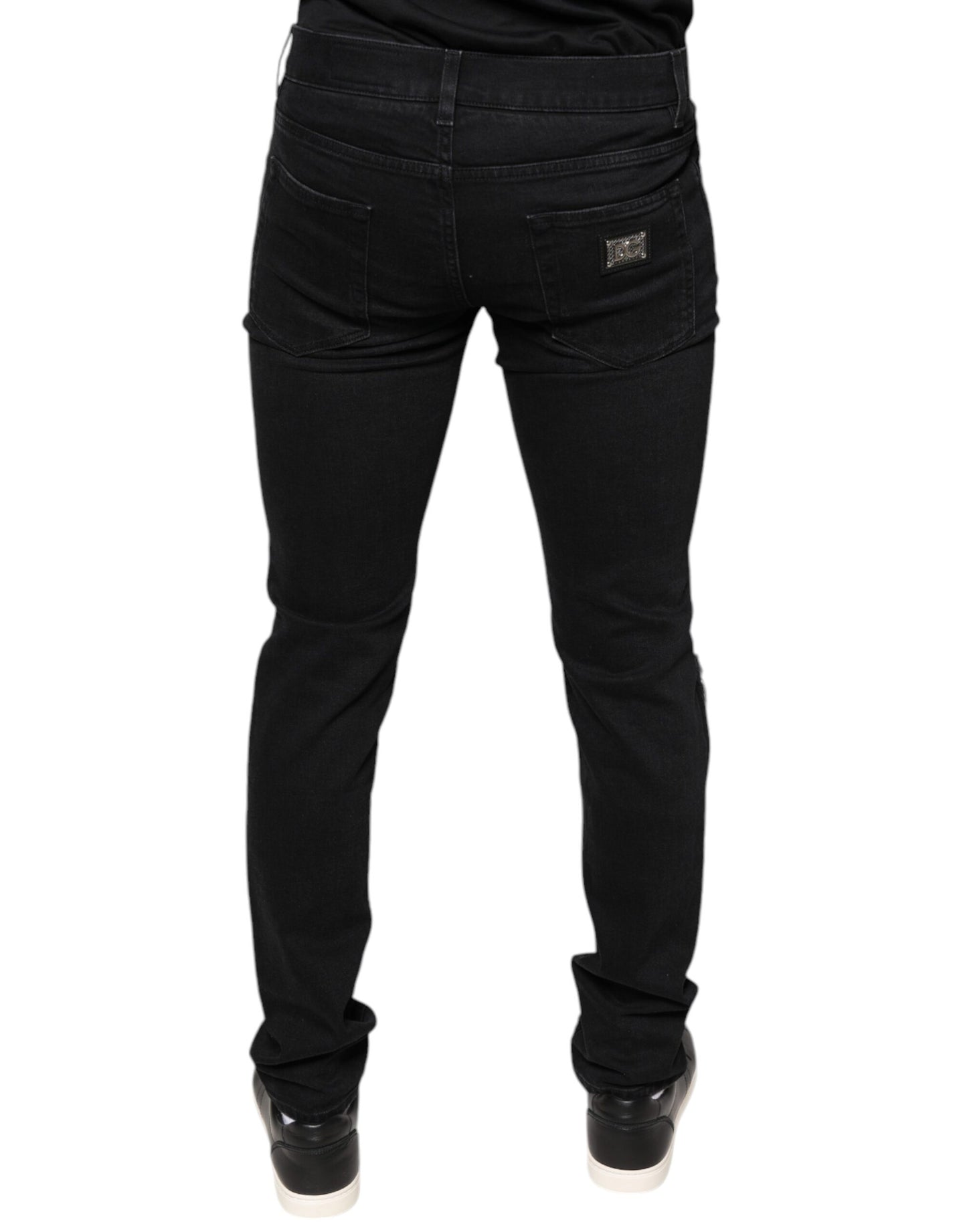 Black Tattered Cotton Skinny Men Denim Jeans