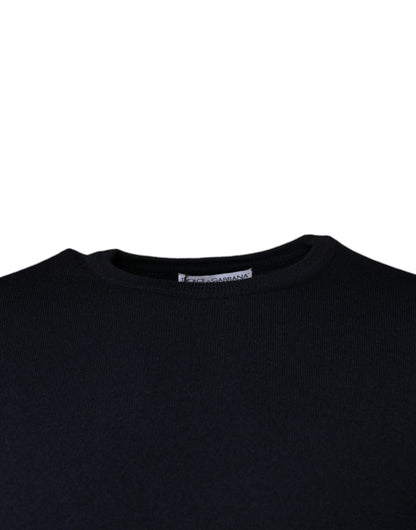 Black Wool Crew Neck Men Pullover Sweater