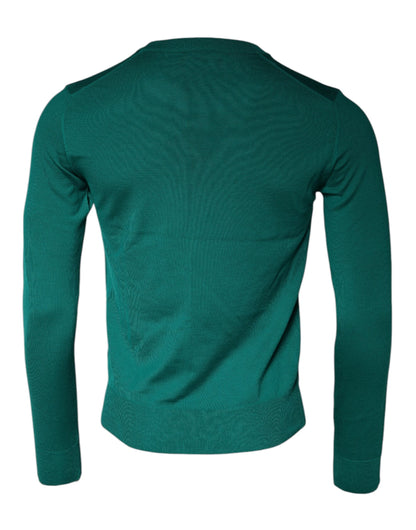 Green Wool Knit Crew Neck Pullover Sweater