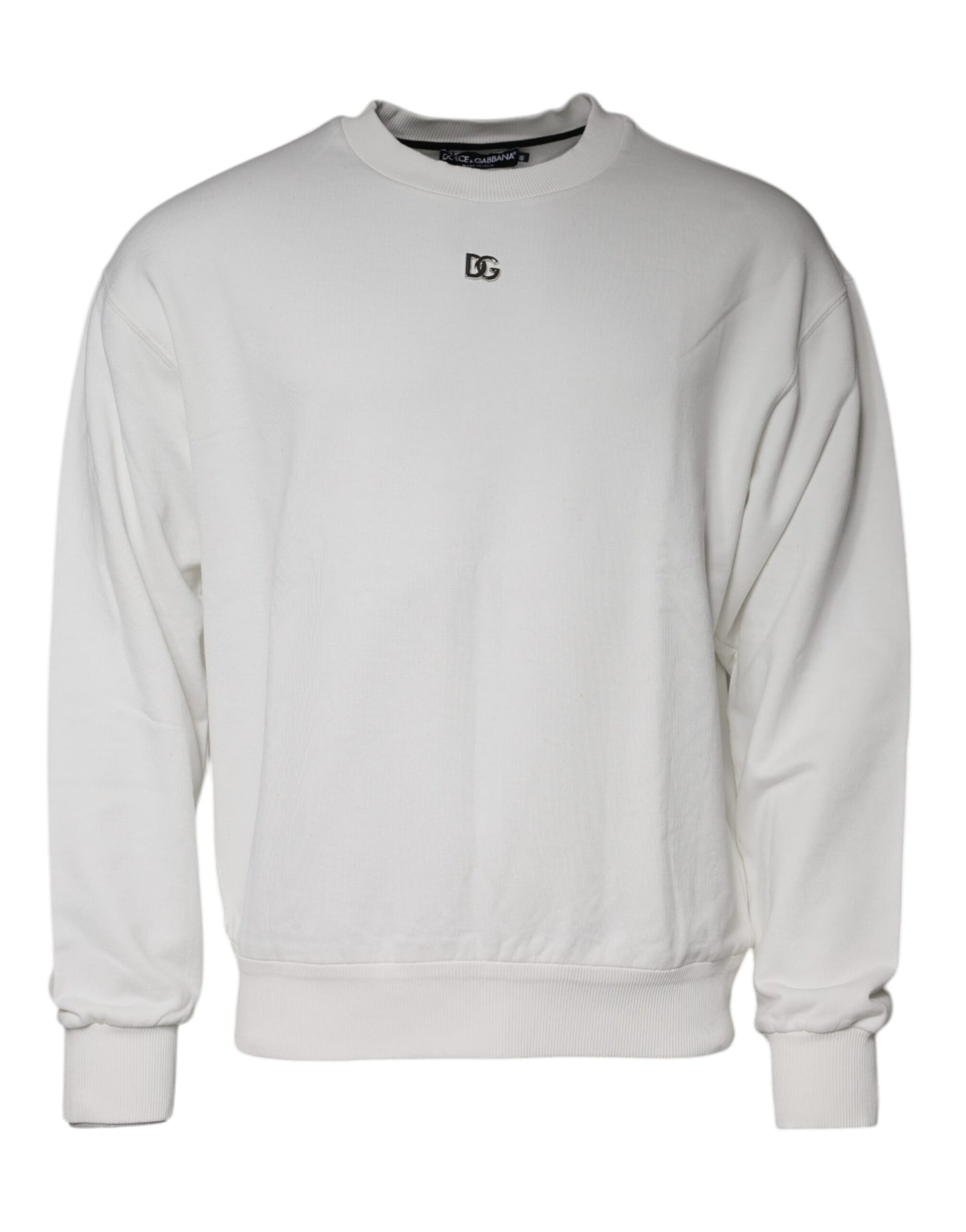 White Logo Cotton Crew Neck Pullover Sweater